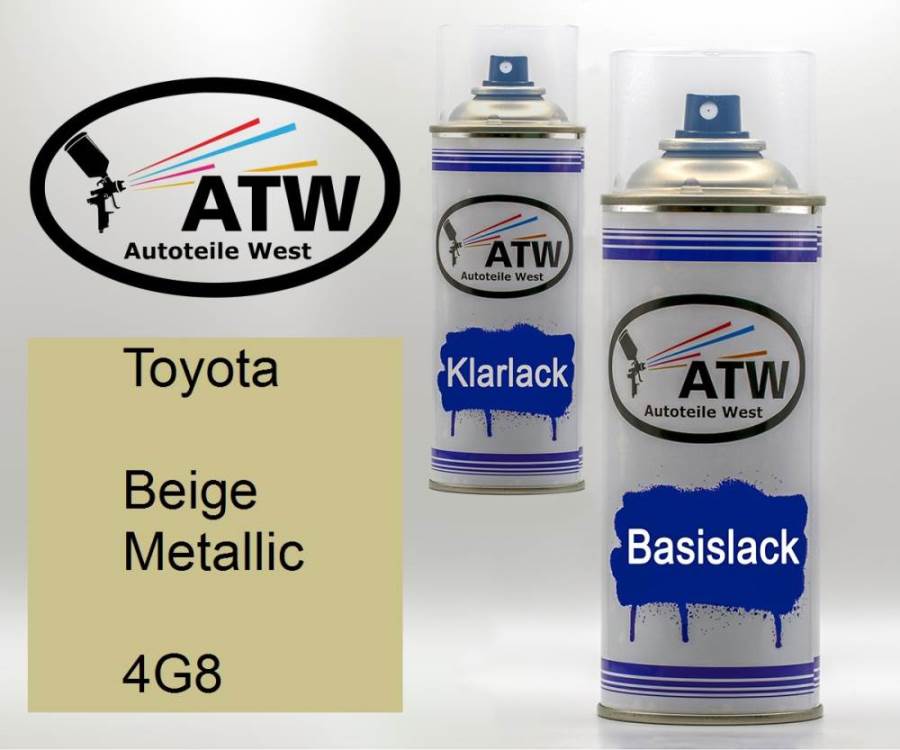 Toyota, Beige Metallic, 4G8: 400ml Sprühdose + 400ml Klarlack - Set, von ATW Autoteile West.